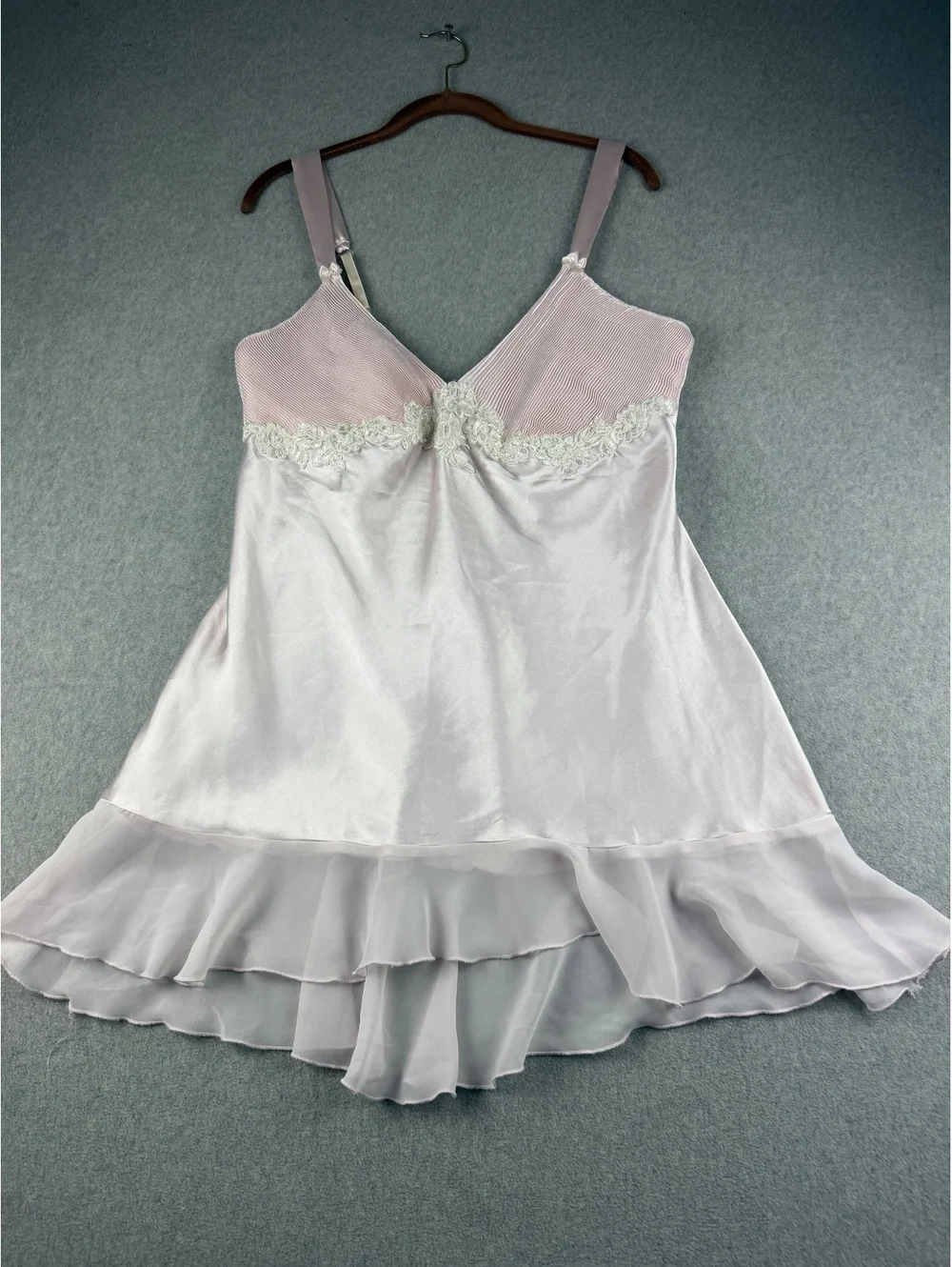 Linea Donatella Pink Satin Babydoll Chemise L Lace Ruffle Y2K Coquette Lingerie